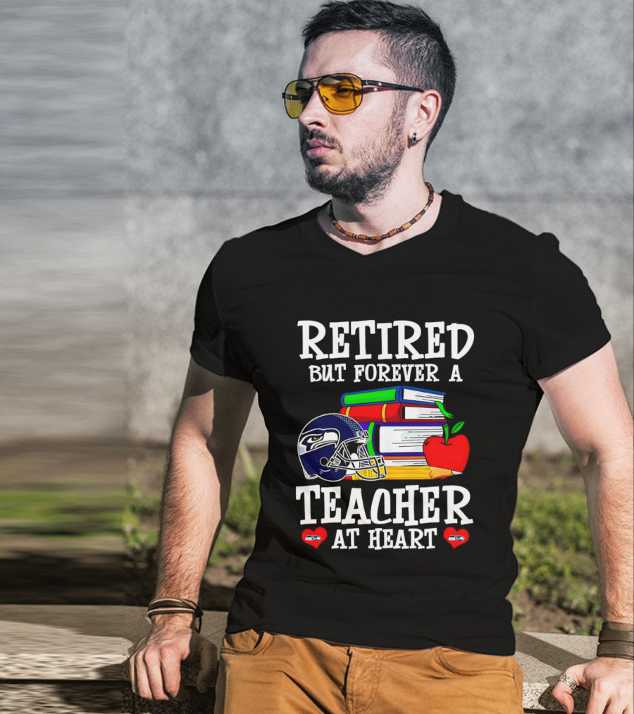 Seattle Seahawks Retired Teacher Forever At Heart Football Gear Books Apple T-Shirt