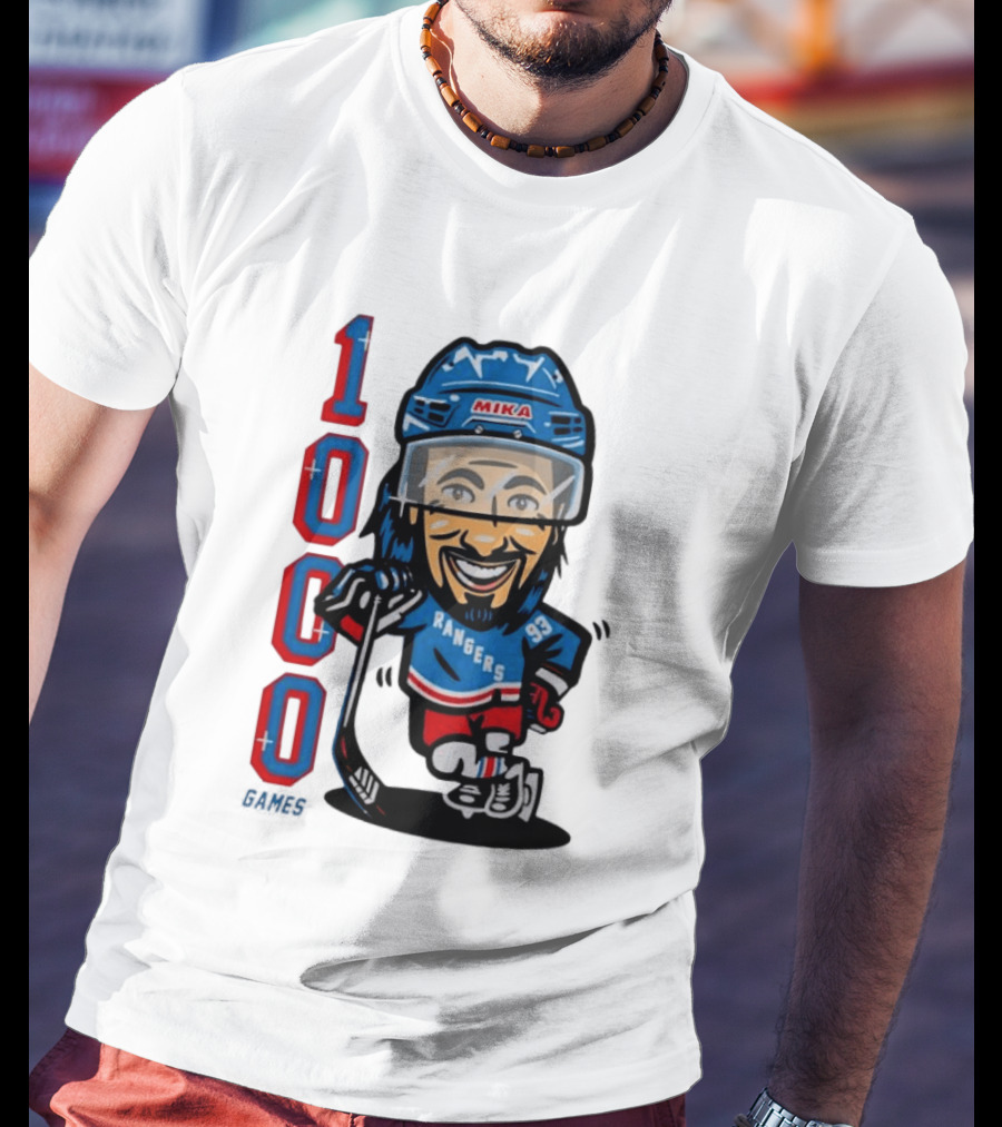 Mika Rangers 93 Hockey Player 1000 Games Celebration T-Shirt