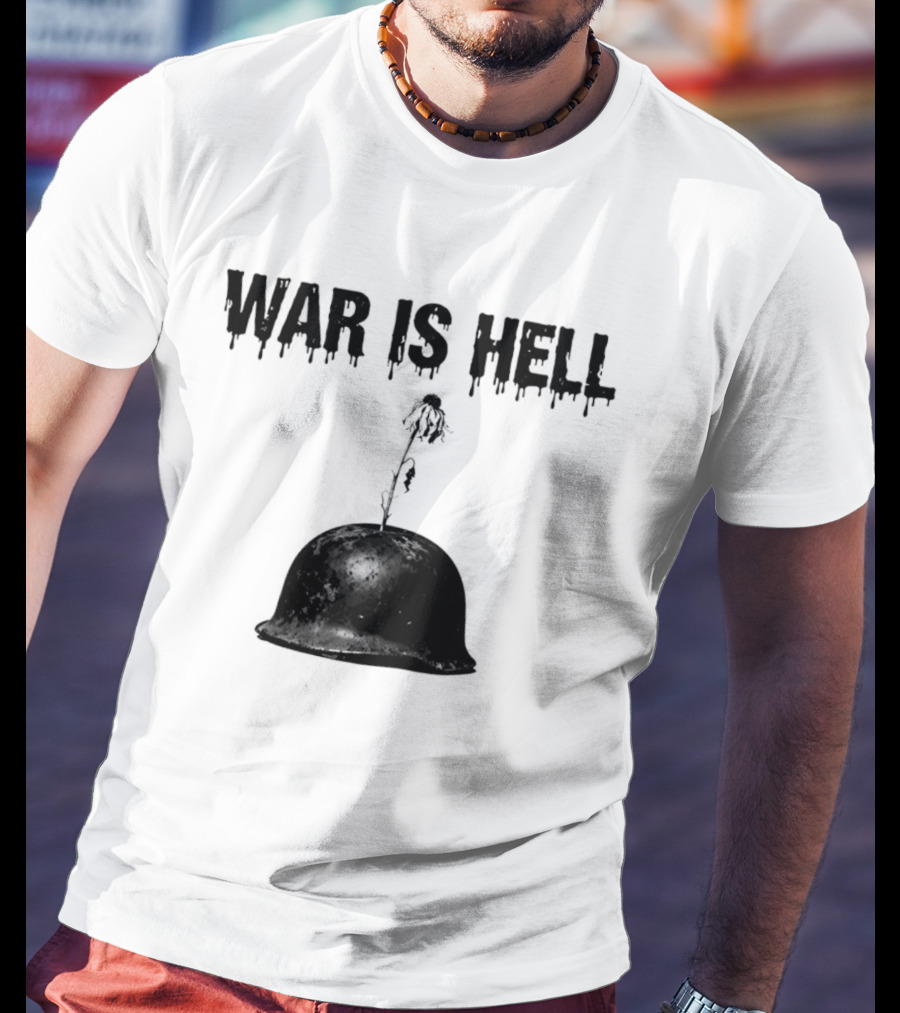 War Is Hell Military Helmet Flower Artillery Contrast T-Shirt