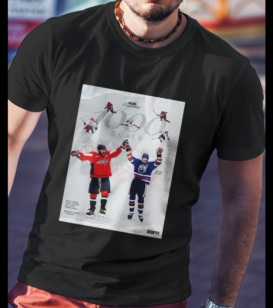 Alex Ovechkin Wayne Gretzky 1000 Goals NHL History ESPN Regular Season Playoffs T-Shirt