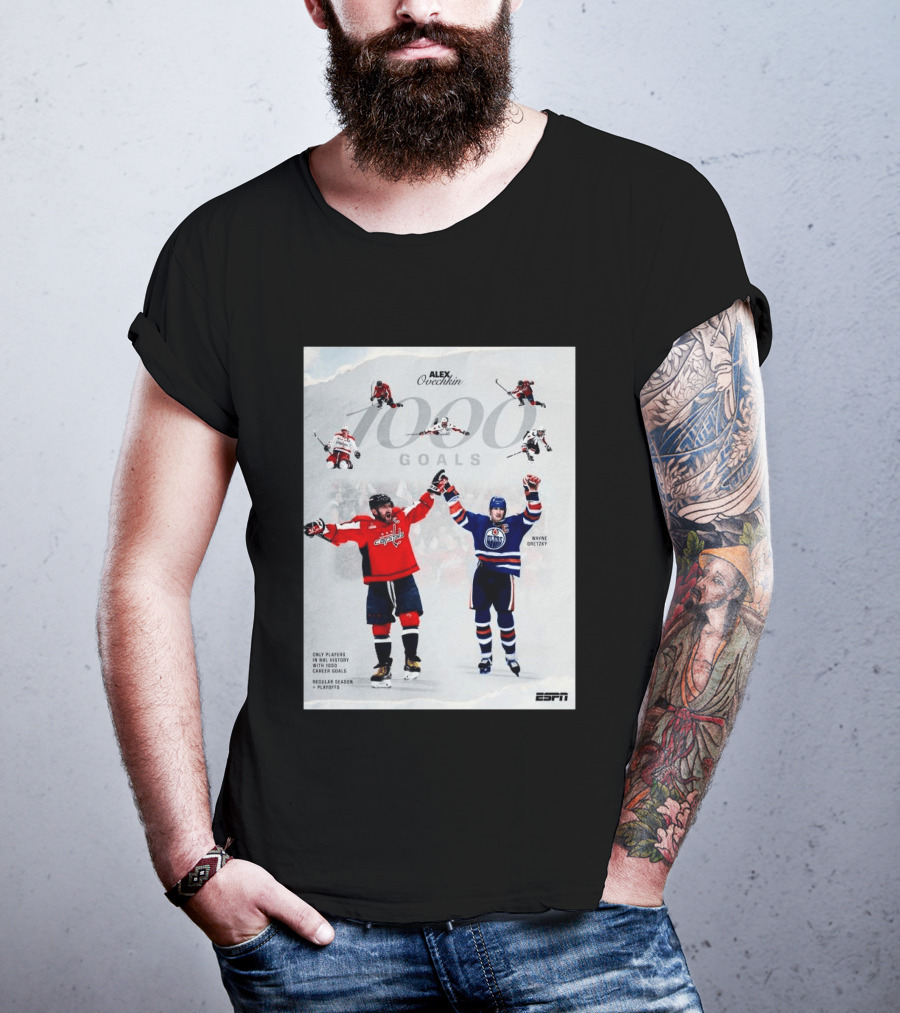 Alex Ovechkin Wayne Gretzky 1000 Goals NHL History ESPN Regular Season Playoffs T-Shirt
