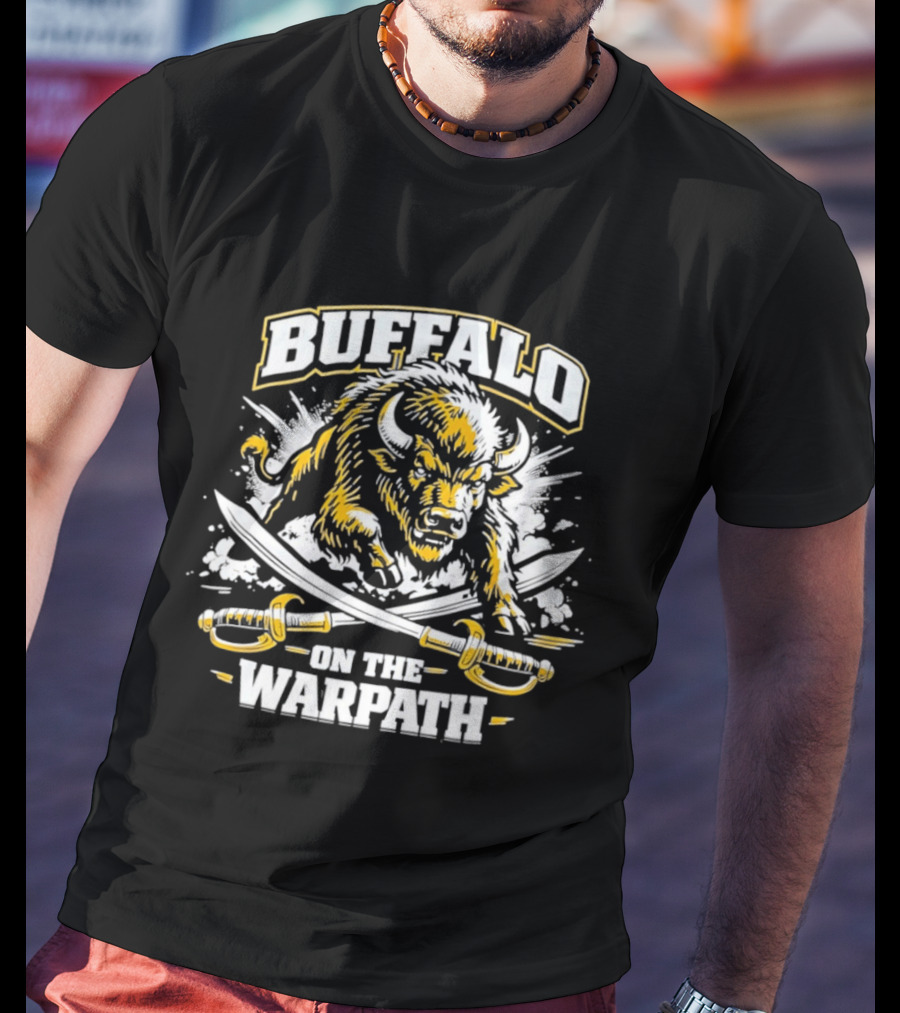 Buffalo On The Warpath Crossed Sabers Fierce Bison Charge T-Shirt