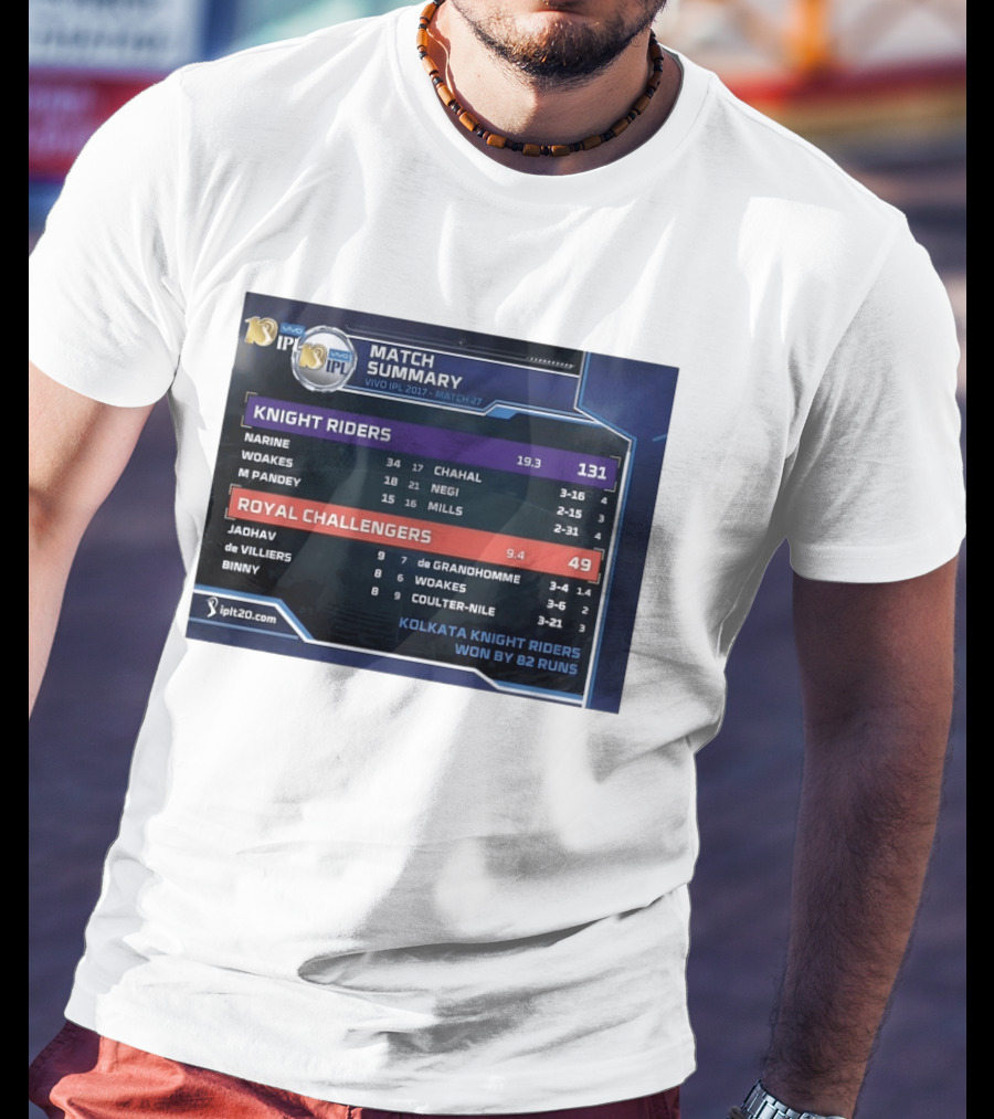 Knight Riders VS Royal Challengers VIVO IPL 2017 Match Summary 27 Victory 82 Runs T-Shirt