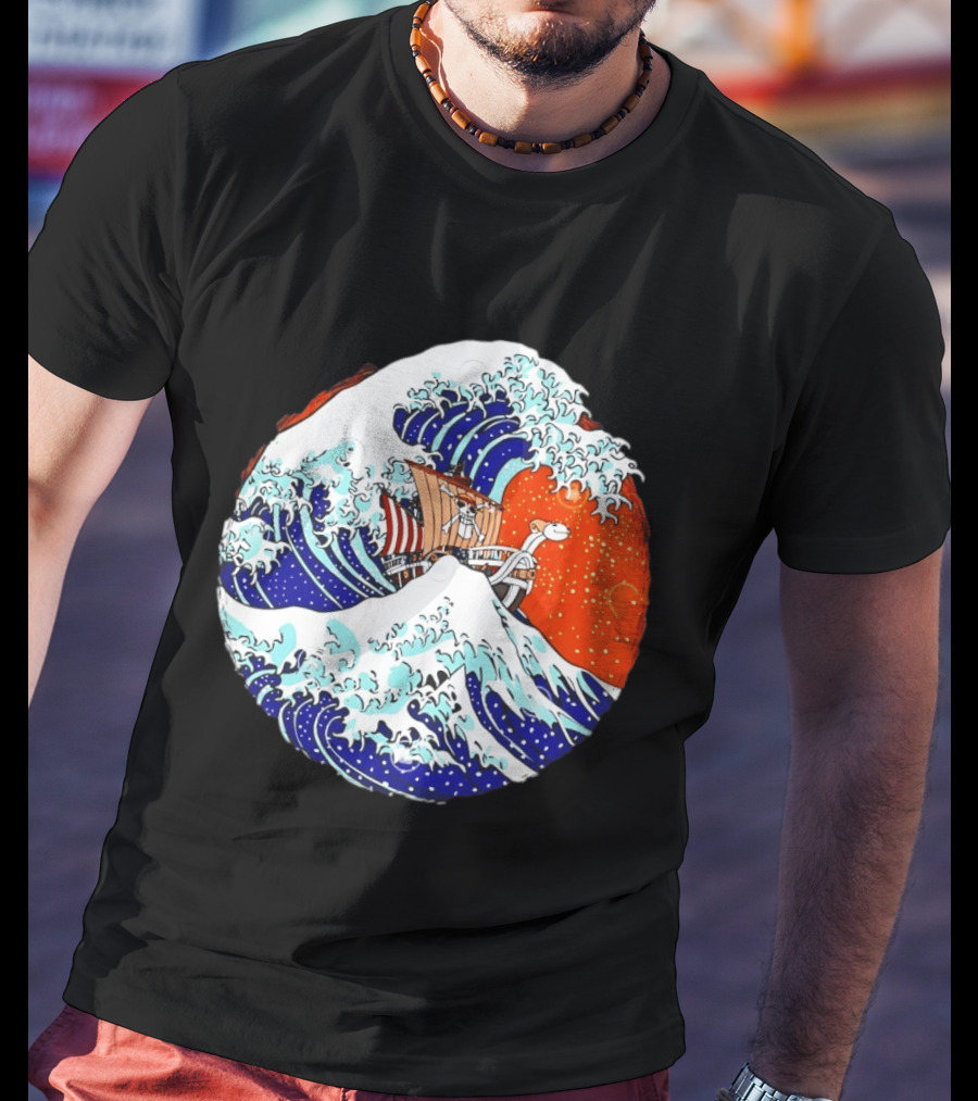 The Great Pirate Of Kanagawa Going Merry On A Great Wave Japanese Art Fusion T-Shirt