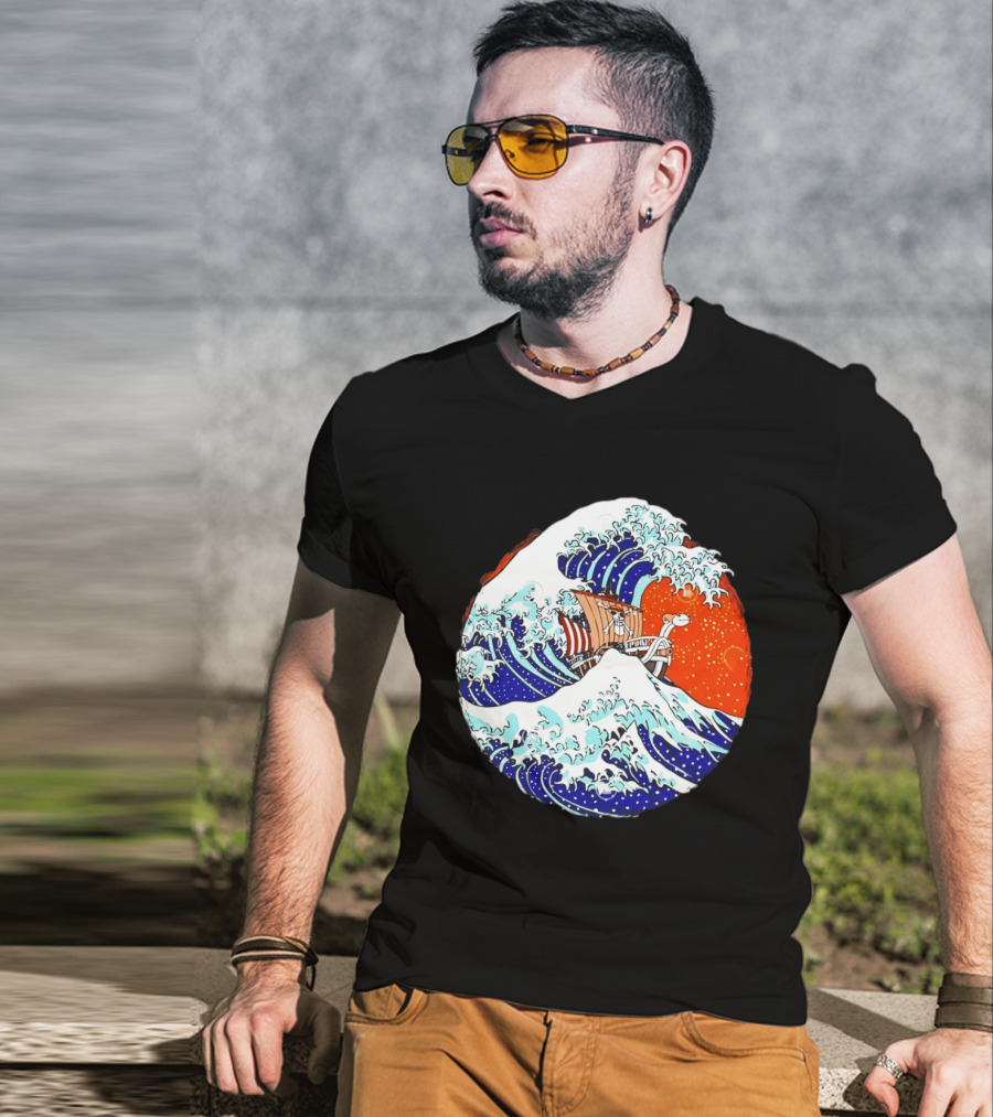 The Great Pirate Of Kanagawa Going Merry On A Great Wave Japanese Art Fusion T-Shirt