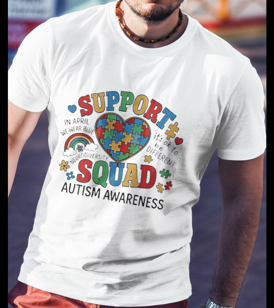 Autism Awareness Support Squad Neurodiversity Rainbow Puzzle Heart T-Shirt