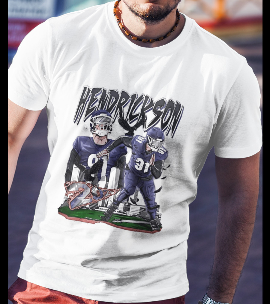 Hendrickson 91 Baltimore Ravens Hand Drawn Football Player T-Shirt
