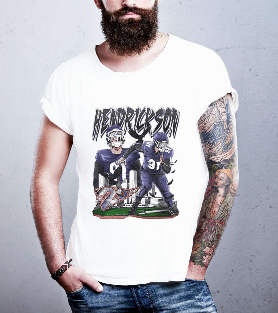 Hendrickson 91 Baltimore Ravens Hand Drawn Football Player T-Shirt