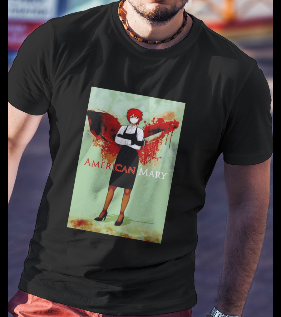 American Mary Mason Bloody Horror Art With Mask And Knife T-Shirt