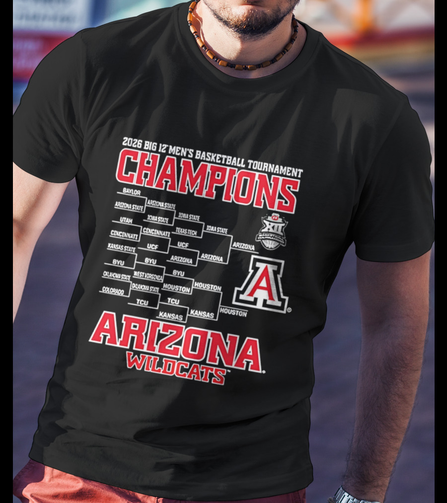 2026 Big 12 Men's Basketball Tournament Champions Arizona Wildcats Bracket T-Shirt