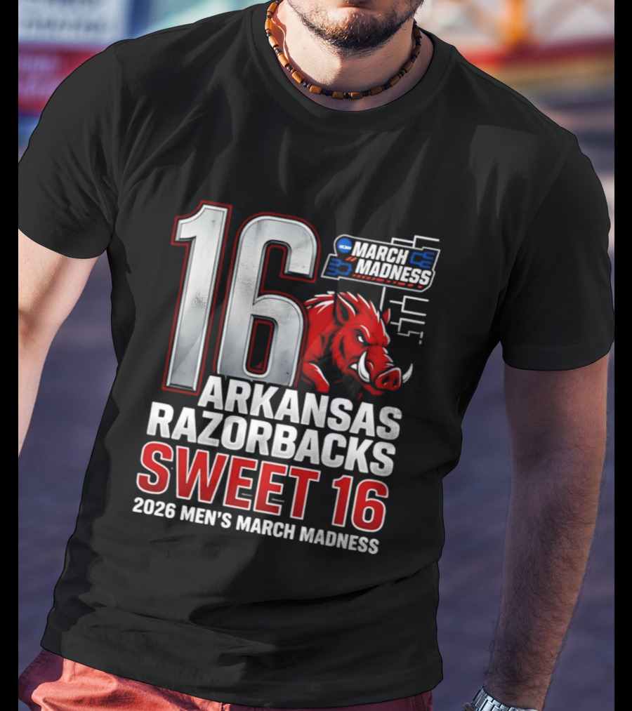 Arkansas Razorbacks Sweet 16 2026 Men's March Madness Tournament T-Shirt