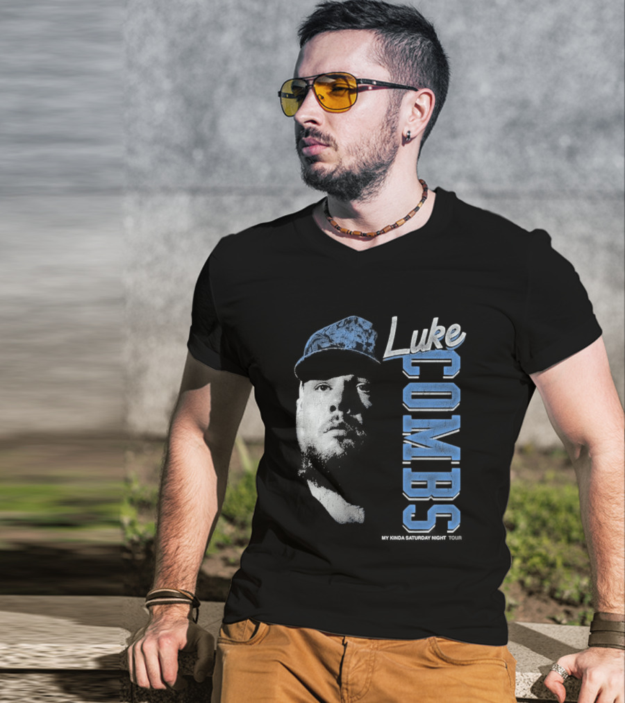 Luke Combs My Kinda Saturday Night Tour Hat And Bearded Face T-Shirt