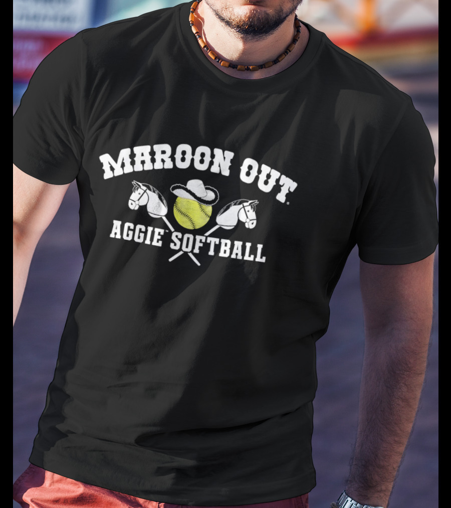 Maroon Out Aggie Softball Horseshoe Cowboy Hat Softball T-Shirt