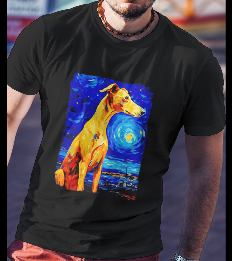 Greyhound Dog In The Starry Night By Vincent Van Gogh T-Shirt