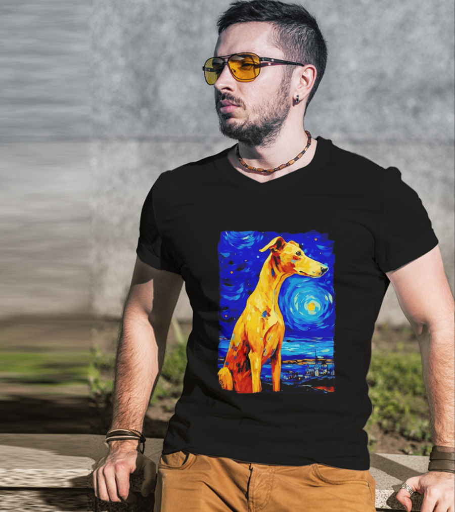 Greyhound Dog In The Starry Night By Vincent Van Gogh T-Shirt
