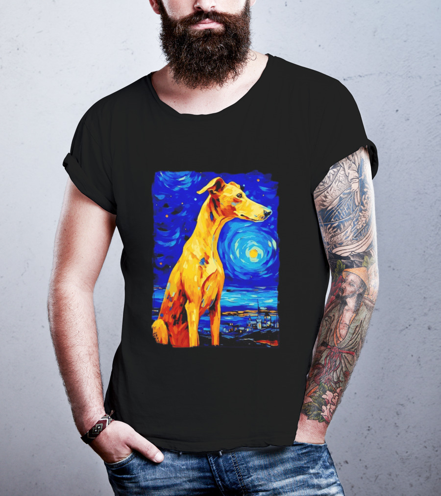 Greyhound Dog In The Starry Night By Vincent Van Gogh T-Shirt