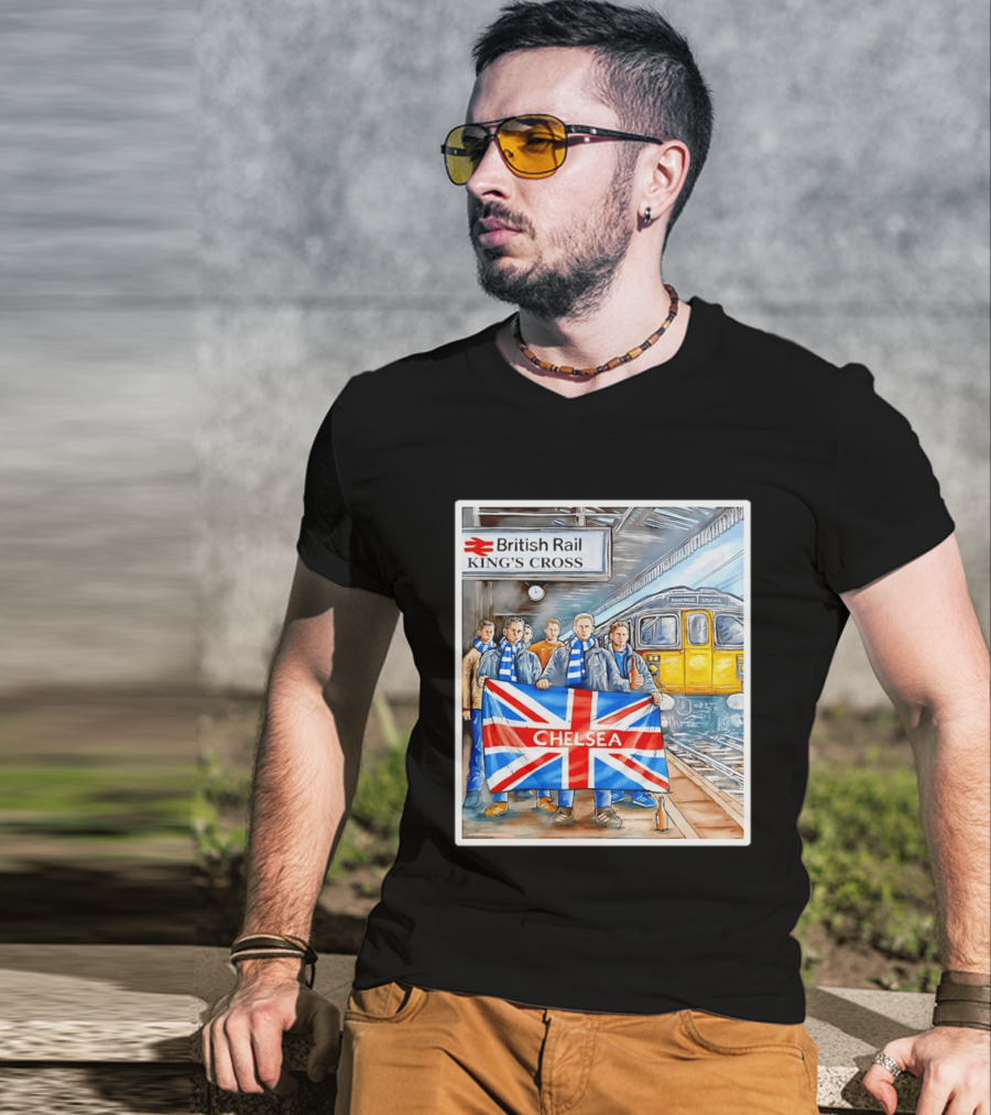 British Rail King's Cross Chelsea Flag Football Fans T-Shirt