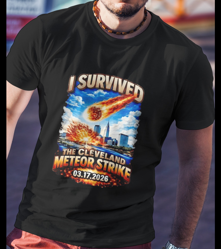 I Survived Cleveland Meteor Strike 03 17 2026 City Skyline Impact Event T-Shirt