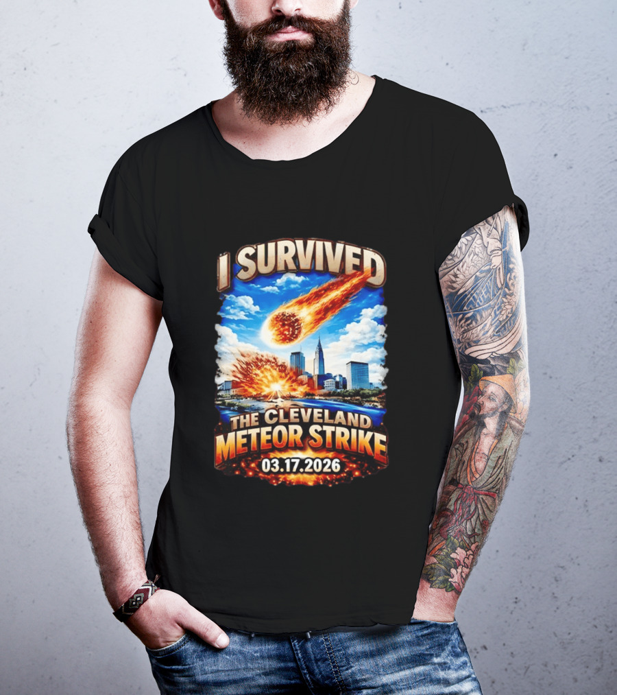 I Survived Cleveland Meteor Strike 03 17 2026 City Skyline Impact Event T-Shirt