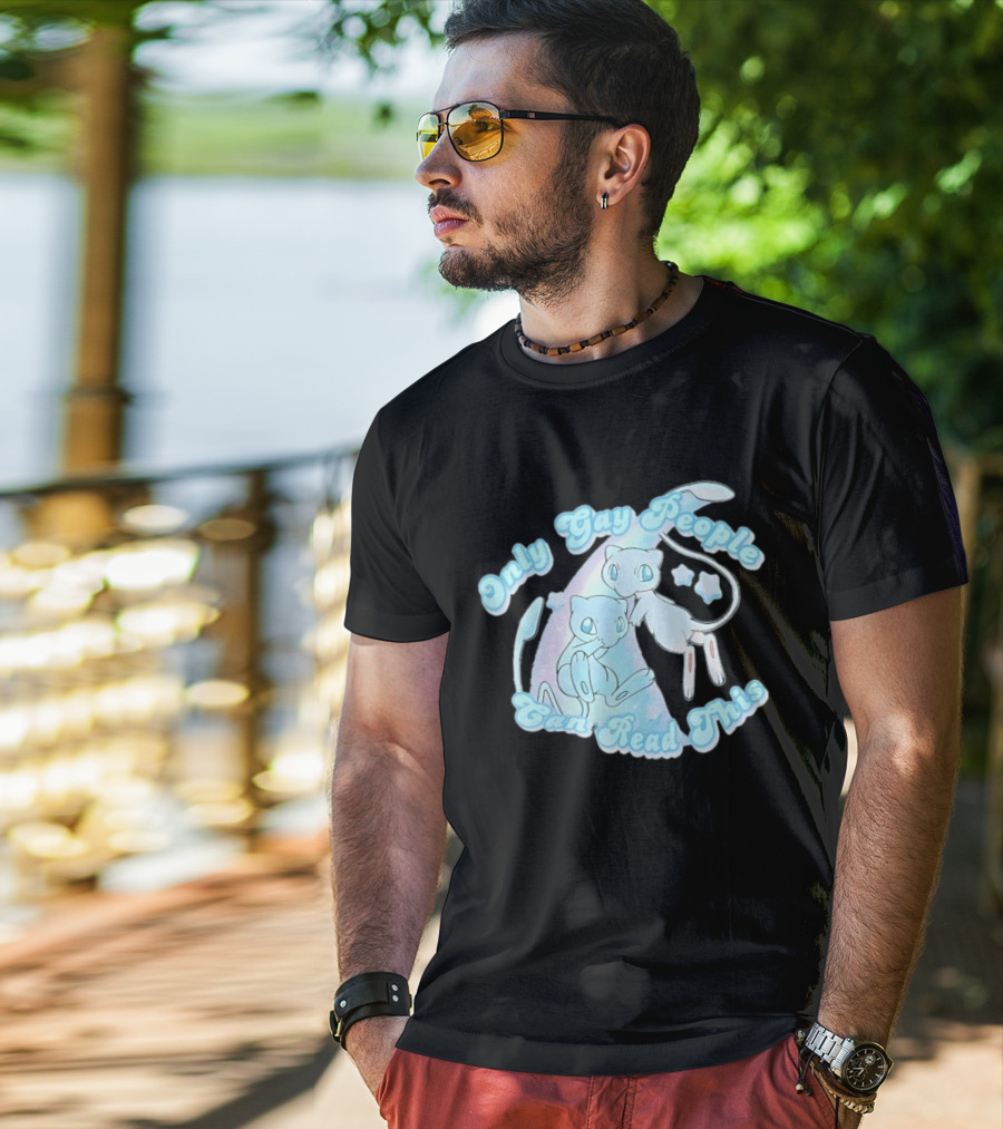 Pokemon Mew Only Gay People Can Read This Stars Retro Rainbow T-Shirt