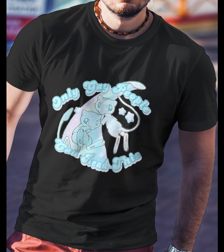 Pokemon Mew Only Gay People Can Read This Stars Retro Rainbow T-Shirt