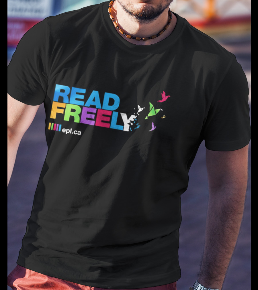 Read Freely Epl Ca Colorful Typography With Flying Origami Birds T-Shirt