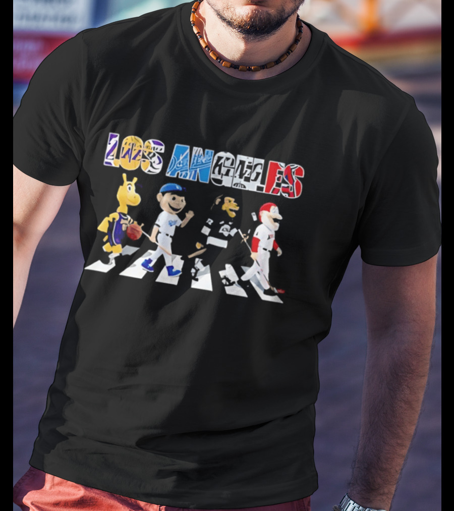 Los Angeles Sports Mascots Crosswalk Dodgers Lakers Angels Abbey Road T-Shirt