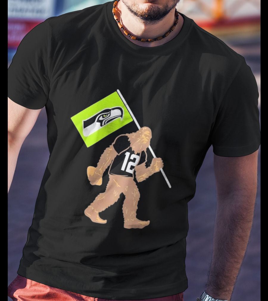 Seattle Seahawks Sasquatch 12 Flag Bearer Fan Gear T-Shirt