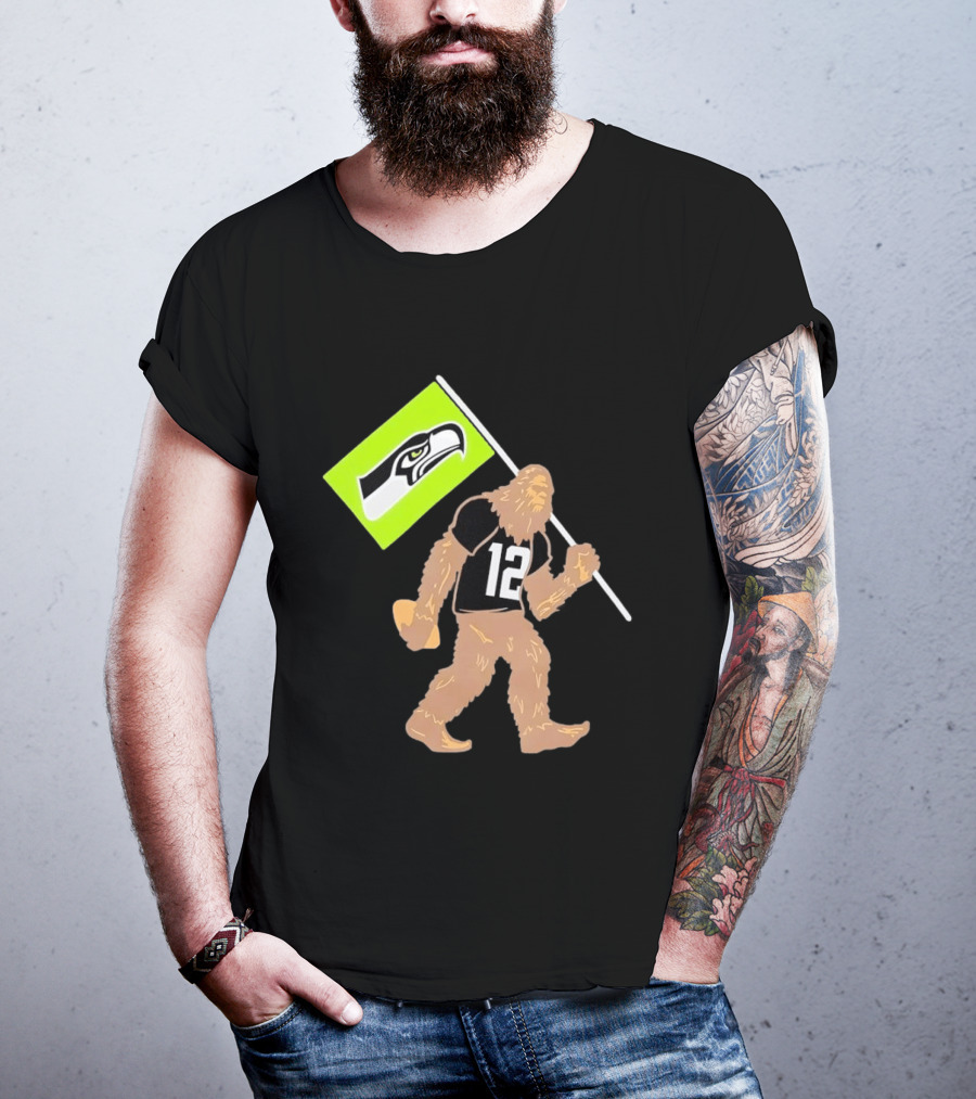 Seattle Seahawks Sasquatch 12 Flag Bearer Fan Gear T-Shirt
