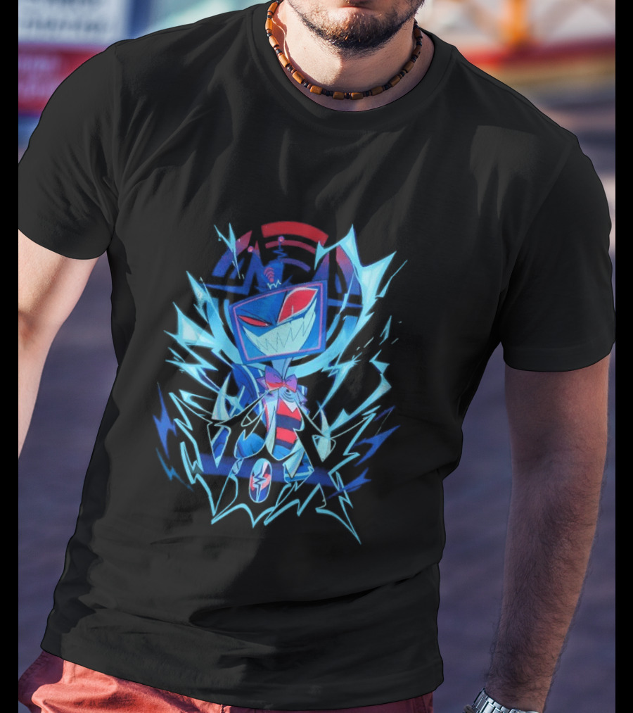 Vox Hazbin Hotel Overlord Character With Glitching Television Head And Electricity T-Shirt