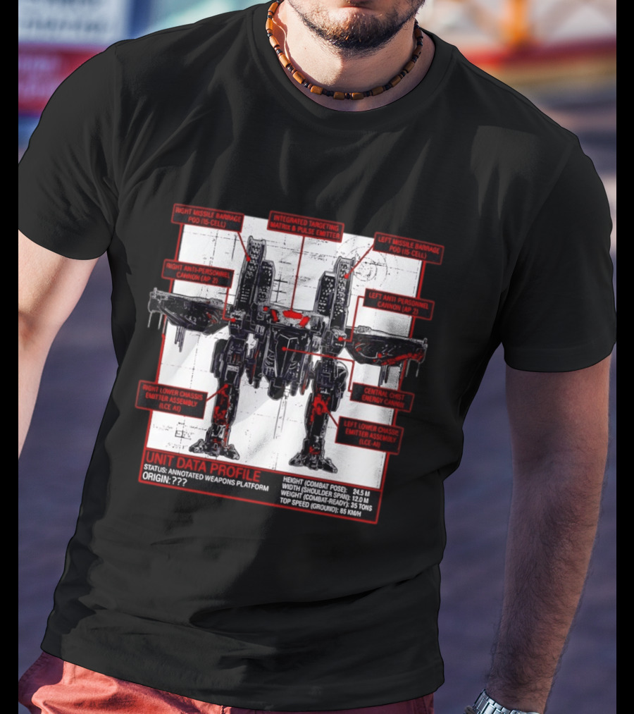 War Strider Unit Data Profile Annotated Weapons Platform T-Shirt