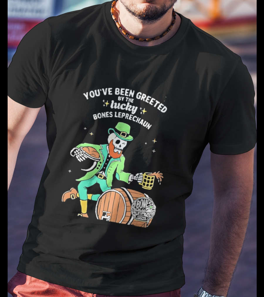 Lucky Bones Leprechaun With Beer And Barrel Celebration T-Shirt