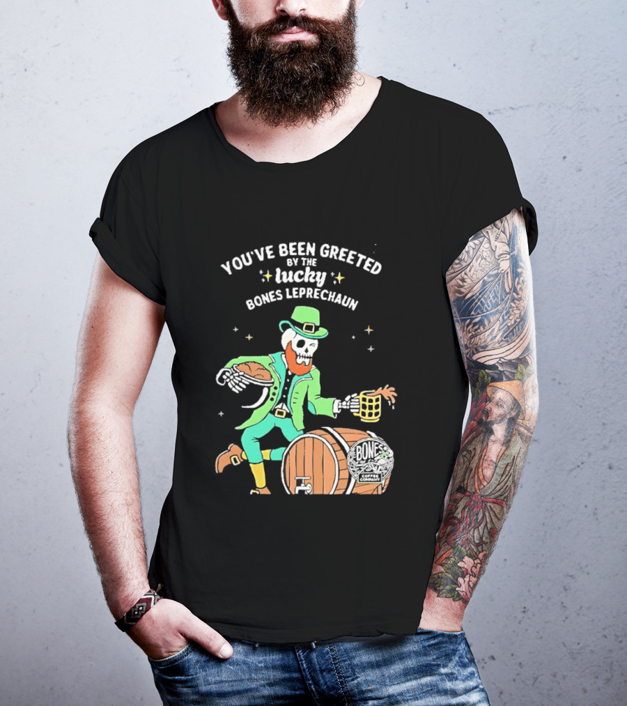 Lucky Bones Leprechaun With Beer And Barrel Celebration T-Shirt