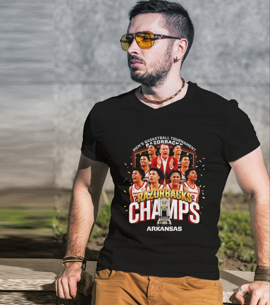 Arkansas Razorbacks Men's Basketball Tournament Champs Razorbacks Champs 2026 T-Shirt