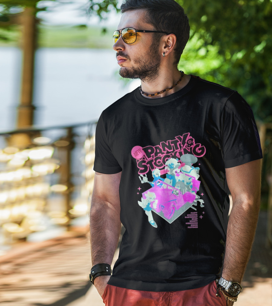 New Panty & Stocking With Garterbelt Anime Characters Colorful Car Scene T-Shirt