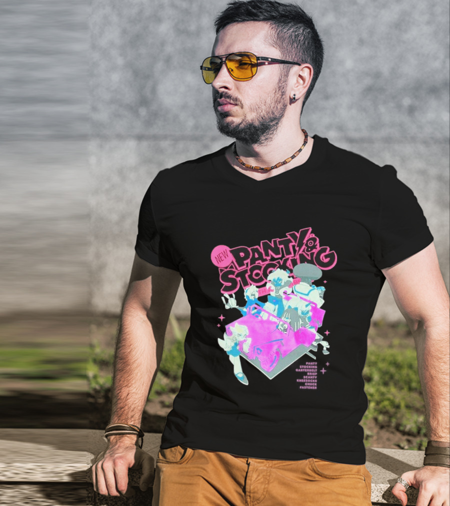New Panty & Stocking With Garterbelt Anime Characters Colorful Car Scene T-Shirt
