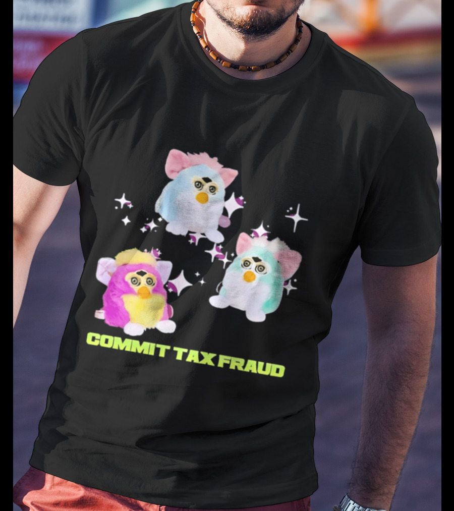 Pink Blue Furbies Sparkles Commit Tax Fraud Fun T-Shirt