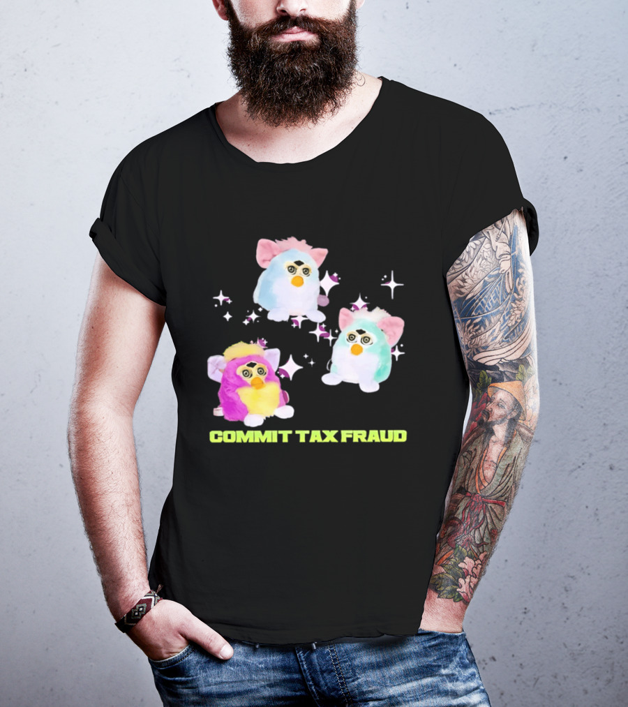 Pink Blue Furbies Sparkles Commit Tax Fraud Fun T-Shirt