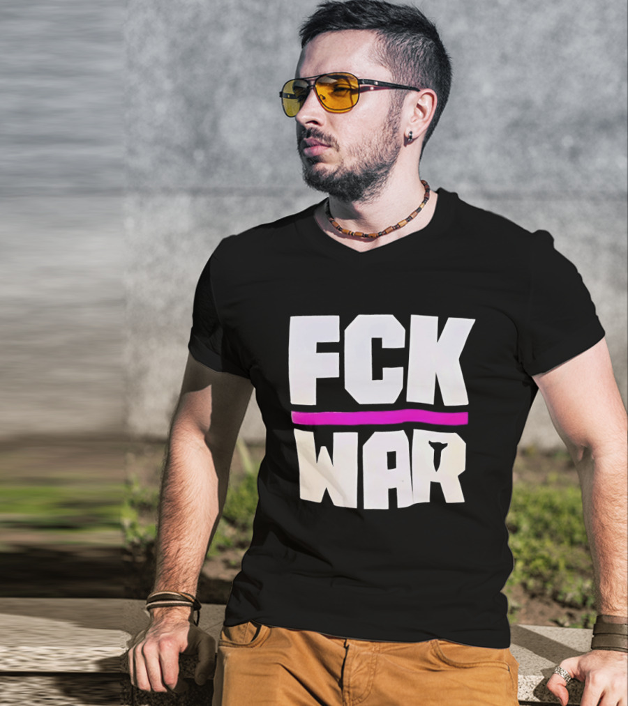 Fck War Anti Conflict Statement With Bold Block Letters And Pink Line T-Shirt