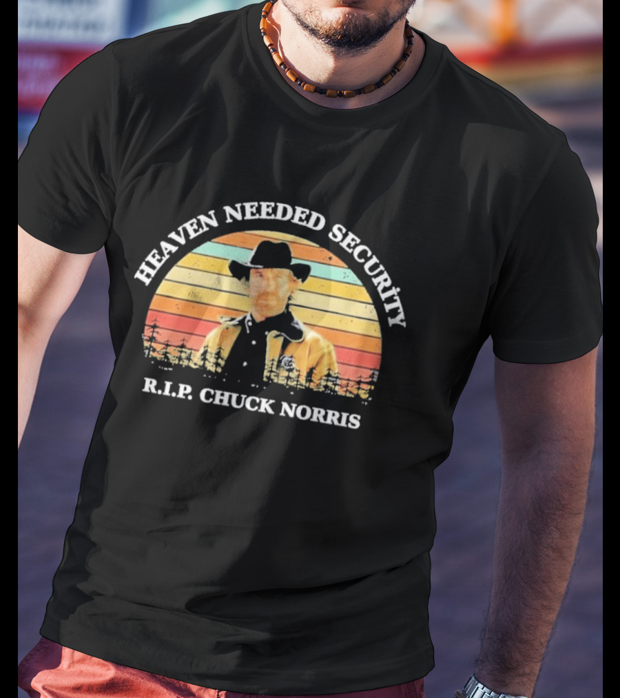Heaven Needed Security R.I.P. Chuck Norris Vintage Cowboy Sunset T-Shirt