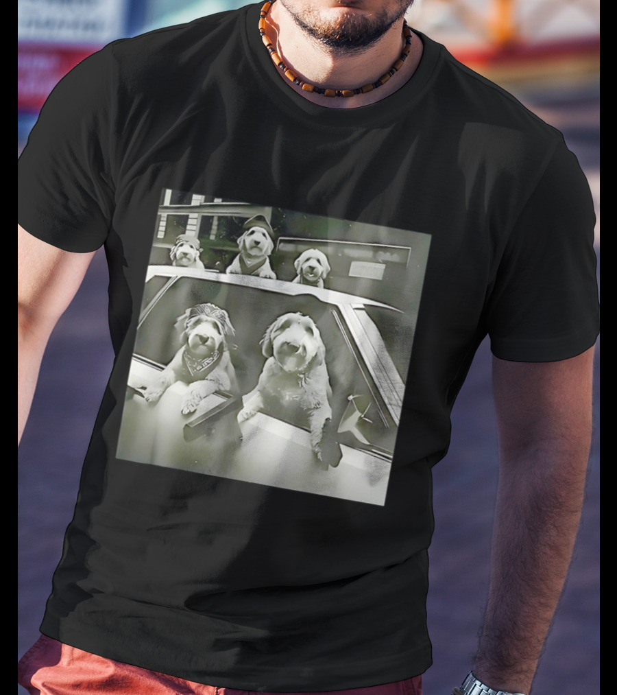 Spinone Italiano Dog Gang Holding Pistol Driving Car Eendoodle Layered T-Shirt