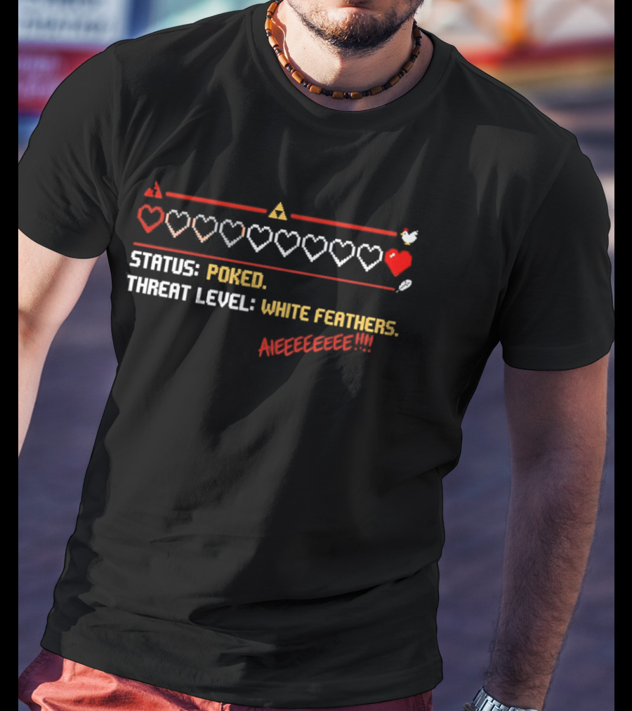Status Poked Threat Level White Feathers Hearts Aieeeeeeee T-Shirt