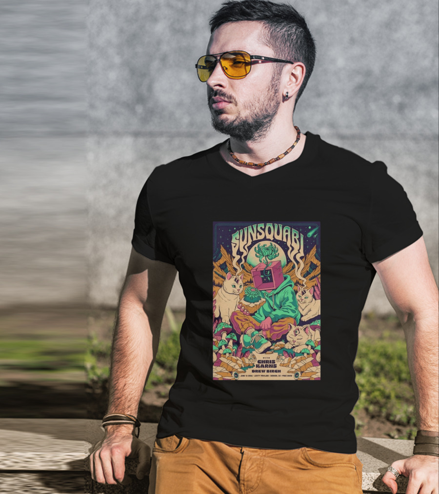 Sunsquabi Levitt Pavilion Denver Show June 13 2026 Free With Chris Karns Drew Birch T-Shirt