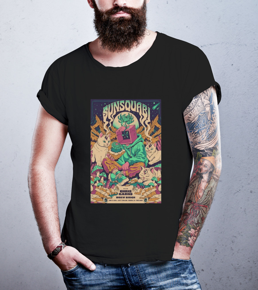 Sunsquabi Levitt Pavilion Denver Show June 13 2026 Free With Chris Karns Drew Birch T-Shirt