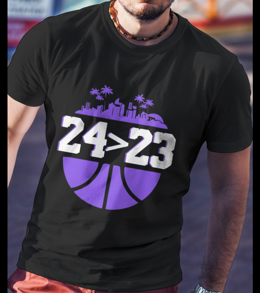 24 Is Greater Than 23 Basketball Los Angeles Skyline T-Shirt