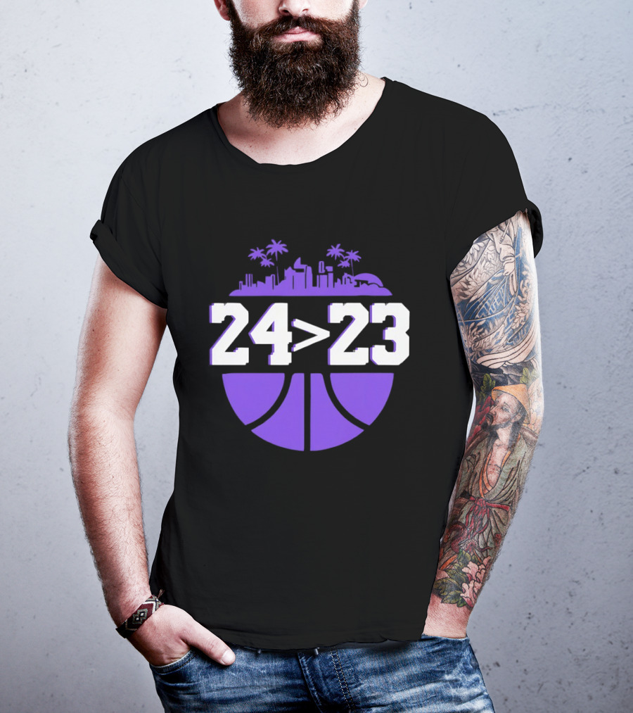 24 Is Greater Than 23 Basketball Los Angeles Skyline T-Shirt