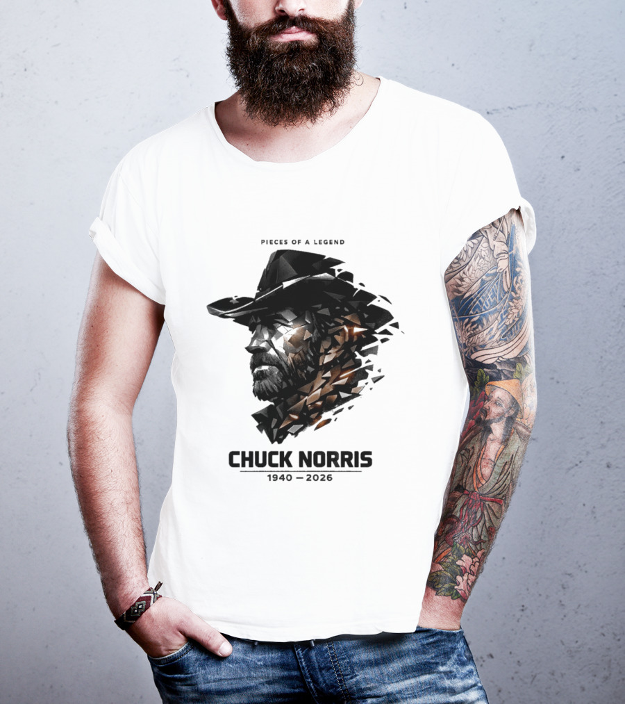 Chuck Norris Pieces Of A Legend 1940 2026 Cowboy Hat Triangular Fragmentation T-Shirt