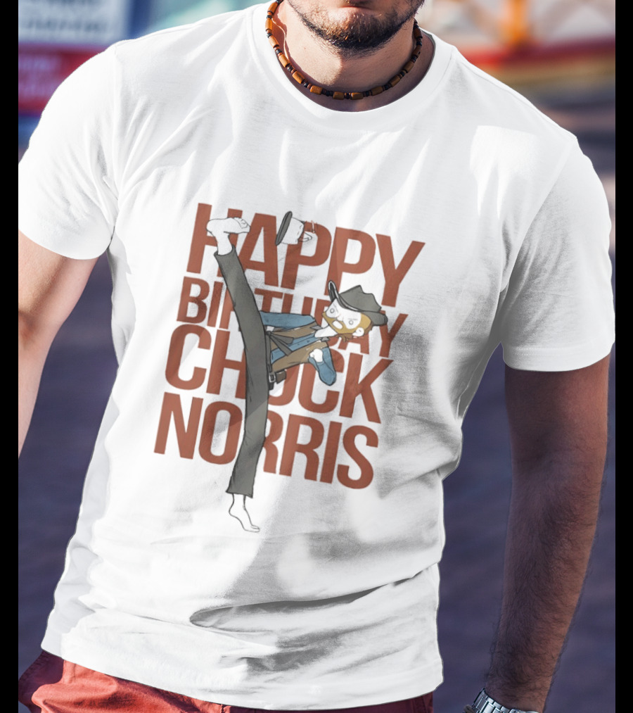 Happy Birthday Chuck Norris 2026 Cowboy Cartoon Kick T-Shirt