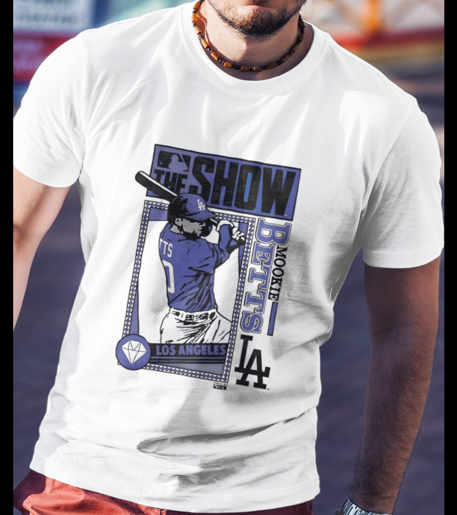 MLB The Show Mookie Betts 50 Los Angeles Dodgers Caricature T-Shirt