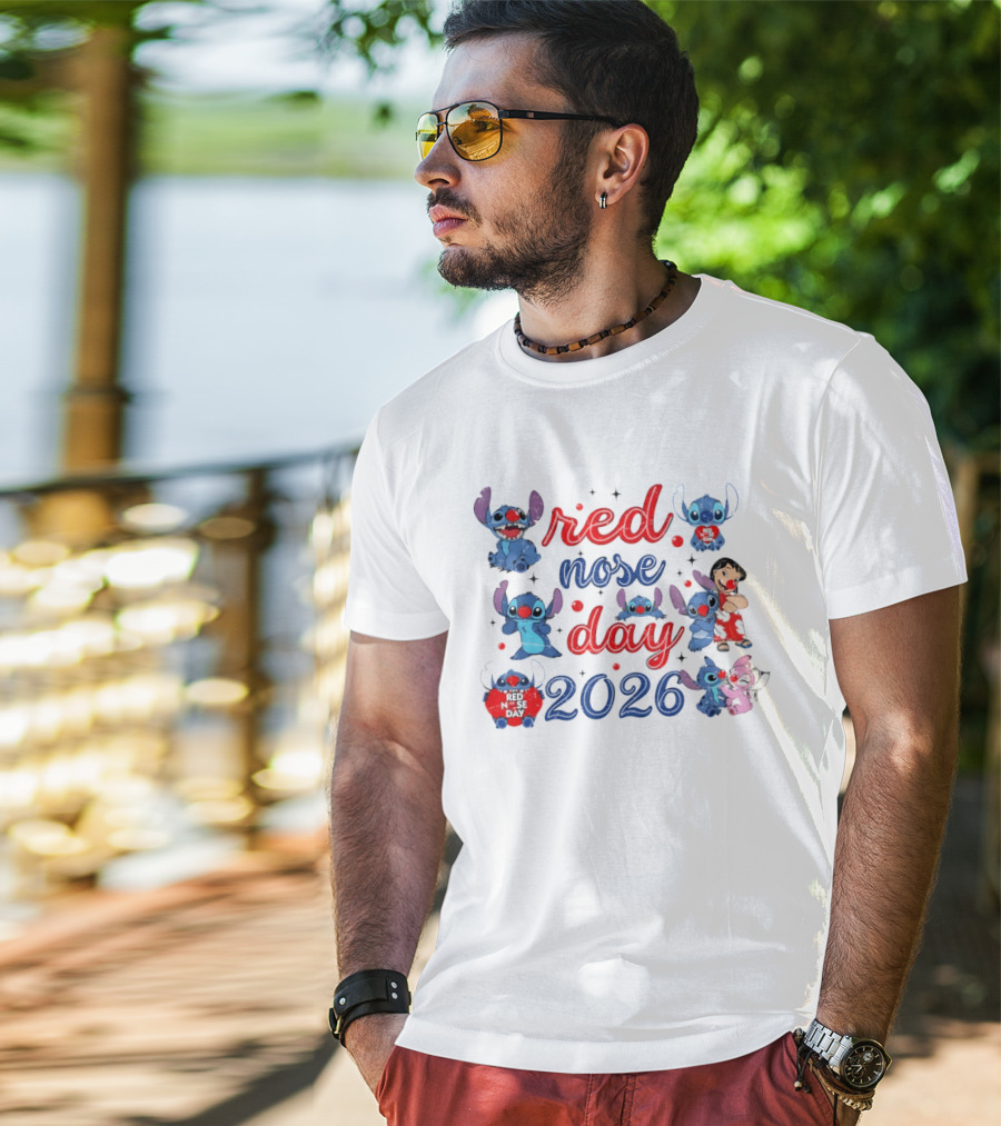 Stitch Red Nose Day 2026 Cartoon Characters Featuring Lilo T-Shirt